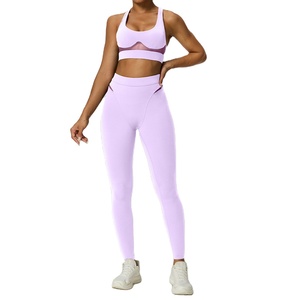 AWB6541 + AWL6541 Venta al por mayor Ropa deportiva de talla grande Sólido Soporte alto Racerback Sujetador deportivo Transpirable Leggings de cintura alta de dos piezas - Product Image 2