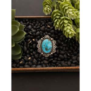 Navajo-Made High Grade <b>Ring</b> with Kingman <b>Turquoise</b> & Sterling Silver Size 6.25 Bezel Setting Inlay for Everyday Wear - Product Image 1