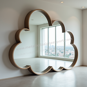 Elegante espejo de pared inspirado en la nube con marco de madera curvo, perfecto para sala de estar elegante, dormitorio u decoración de oficina - Product Image 2