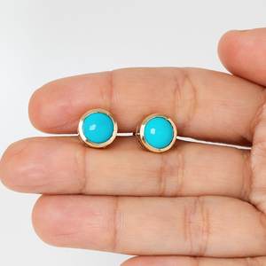 Boucles d'oreilles rondes en turquoise Boucles d'oreilles en argent sterling 925 plaqué or 14 carats, pierre naturelle de la belle au bois dormant - Product Image 2