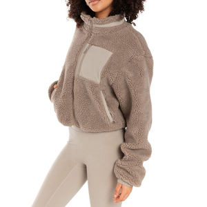 Chaqueta de lana de Sherpa ligera y cálida con cremallera de invierno, chaquetas de Sherpa con hombros caídos y logotipo personalizado para mujer - Product Image 2