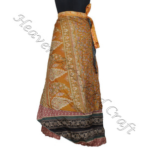 Nueva falda de playa de longitud larga, falda envolvente mágica, falda envolvente de seda alrededor de las mujeres, ropa de seda Vintage Sari de longitud larga envolvente - Product Image 6