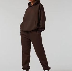 High Class 2-Piece Set Oversized Drop Shoulder Hoodie Joggers Pants Solid <b>Pattern</b> Blank Sweatshirt Sweatpants for Winter Season - Product Image 2