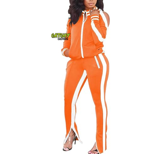 Ensemble de survêtements de yoga 2 pièces de couleur unie avec fermeture à glissière complète pour femmes, haut à manches longues et pantalon évasé, vêtements de sport, vêtements pour femmes - Product Image 1