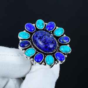 Lapis Lazuli Turquoise Gemstone Ring Handmade 925 Sterling Silver Rhodium Plated Luxury Premium Grade Vintage Birthday Gift - Product Image 4
