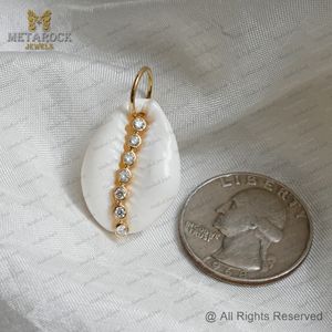 จี้เปลือกหอยสีเหลืองทอง14K ประดับเพชรเปลือกหอยเครื่องประดับ unisex ของขวัญทำด้วยมือดีไซน์ใหม่จี้เครื่องประดับเปลือกวัว - Product Image 2