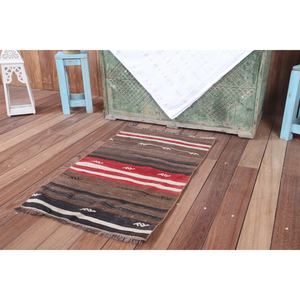 Petit tapis vintage 1,7 x 2,8 pieds, tapis turc, tapis Kilim marron à motifs géométriques - Product Image 5