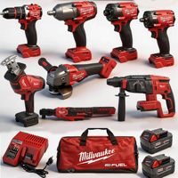 Milwaukee 18V 12-Piece Industrial Tool Kit Brushless Cordless Red Fuel Grinder Wrench Battery 11-In-1Combo Power Tools Set