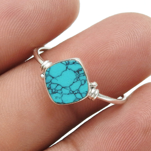 Precio al por mayor, la mejor calidad, Plata de Ley 925, piedra preciosa turquesa Natural, forma de cojín, joyería fina hecha a mano, anillo de compromiso - Product Image 4