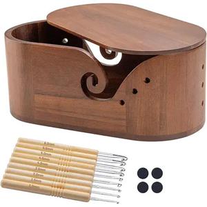 Soporte de madera para hilo de ganchillo con 9 ganchos de tejer para almacenamiento de hilo y tejer Tazón de hilo de madera de acacia de exportador indio - Product Image 5