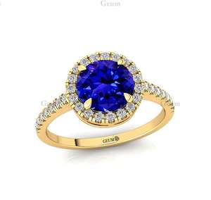 Anillo de boda de piedra natal de tanzanita de corte redondo certificado Natural 14K anillo de diamante de oro sólido Real suministro de fábrica de joyería fina - Product Image 4