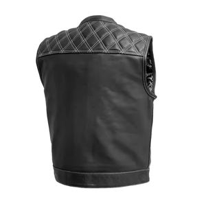 Gilet en cuir pour homme de haute qualité, sans manches, poches latérales, personnalisé, imperméable, écologique, poche 5 dimensions, moto, motard - Product Image 3