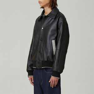 Chaqueta de bombardero Varsity de piel de oveja para hombre y mujer, estilo callejero, cuello con capucha, abrigos inspirados en el béisbol de invierno - Product Image 3