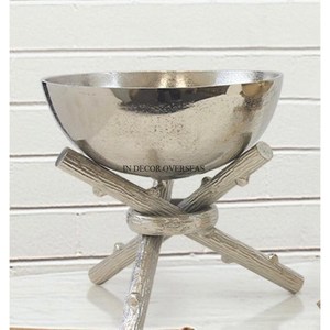 Unique Fancy Texture <b>Silver</b> Shiny Polished Round Shape High Standard Quality Metal Made Serving <b>Bowl</b> With Antique Designer Base - Product Image 1