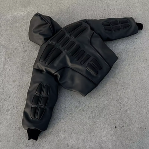 Veste en cuir de haute qualité pour hommes, manteau d'hiver chaud à bulles, logo personnalisé, col montant, capuche en tissu canevas, style High Street - Product Image 4