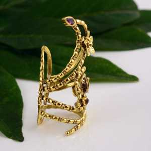 New selling Boho Flower Armor <b>Ring</b> Gemstone Brass <b>Rings</b> Women 18k Gold Plated Floral Swirl <b>Statement</b> Jewelry Wholesale/OEM/ODM - Product Image 2