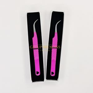 Pestañas GETUP BROSONS IMPEX de Acero Inoxidable con Recubrimiento en Polvo de Color Rosa Intenso, Punta de Fibra, Diseño de Corazón Recortado, Doradas y Antiestáticas - Product Image 1