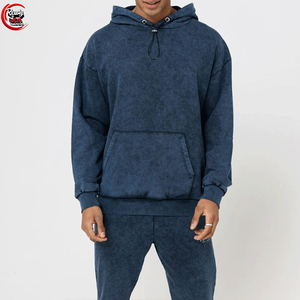 Sweat à capuche de haute qualité 100% coton molletonné uni délavé à l'acide vintage série High Street taille XS lavé à la pierre uni teint en hiver - Product Image 1