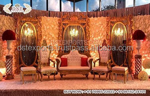 Décor de scène traditionnel pour réception et fiançailles, en fibre de verre dorée sculptée, pour événements de mariage indiens - Product Image 2