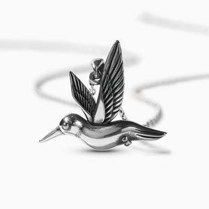 Jeulia Sterling Silver <b>Hummingbird</b> <b>Necklace</b> with Emerald and Princess Cut Diamonds - Product Image 2