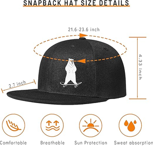 Gorras de Béisbol con Visera Plana Divertidas para Hombre y Mujer, Gorra de Béisbol Ajustable con Cierre a Presión, Negra - Product Image 4