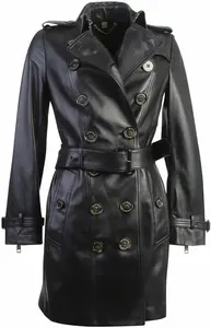 2024 OEM longue femme manteau en cuir Long cuir professionnel Normal hiver longue imperméable soie femme veste en cuir ODM - Product Image 5