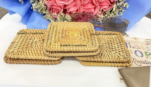 ชุดที่รองแก้วหวายสี่เหลี่ยมถักด้วยมือเสื่อเครื่องดื่มธรรมชาติที่มีเสน่ห์แบบชนบทสำหรับบ้านและคาเฟ่สำหรับถ้วยแก้ว - Product Image 6