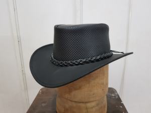Chapeau de cowboy en cuir perforé noir à prix raisonnable, chapeau de randonnée occidental respirant avec bande tressée, chapeau de ranch pour hommes - Product Image 4