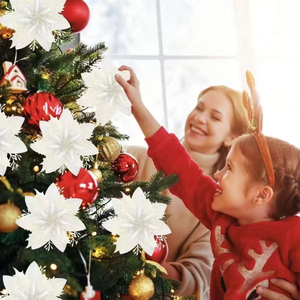 Binlu ชุดดอกไม้ประดิษฐ์สีขาวแวววาว, ชุด12ชิ้นพร้อมแท่งประดับต้นคริสต์มาส Poinsettia - Product Image 4