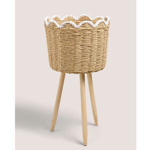 Modern Style Woven Seagrass Scalloped Edge <b>Planter</b> Pot Stand Elegance Display Your Plant <b>Outdoor</b> Space Flower Pots Home Decor - Product Image 4