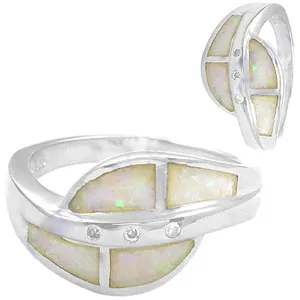 Bague élégante et moderne en argent sterling 925 avec opale et zircon cubique pour femmes - Product Image 3