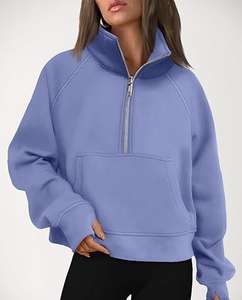 Sudaderas de Invierno para Mujer, con Cierre de Cremallera de un Cuarto o Media Cremallera, Estilo Holgado, con Logotipo Frontal, Forro Polar, Antipilling, con Bolsillos - Product Image 1