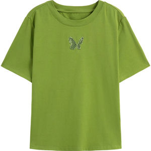 Verano nuevo versátil personalidad suelta nicho impresión diseño sentido puro algodón manga corta Camiseta Mujer - Product Image 1