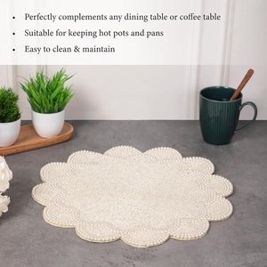 Elegant Luxurious Ivory Pearl & Glass <b>Beads</b> Side Table Mats Glam Designed <b>Placemat</b> for Everyday Use Perfect As Gift - Product Image 3
