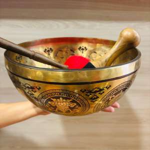 Cuenco de bronce tibetano tradicional hecho a mano y personalizable para aliviar el estrés y la meditación de Chakra - Product Image 4