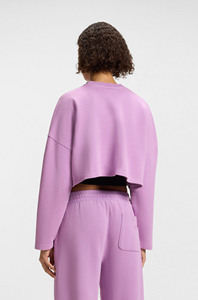 High Demanding Pink Cropped Crew Neck Women's Sweatshirt Dropped Shoulders Ribbed Cuffs & Hem Women's Hoodies Workout Sweatshirt - Product Image 2