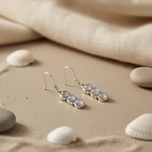 Pendientes de Plata de Ley 925 con Piedra Lunar para Mujer, Joyería de Moda - Product Image 1