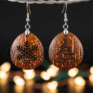 ต่างหูคริสมาสต์กะลามะพร้าวธรรมชาติ100% สำหรับสุภาพสตรีต่างหูกะลามะพร้าวทำมือราคาขายส่งจากเวียดนาม - Product Image 2