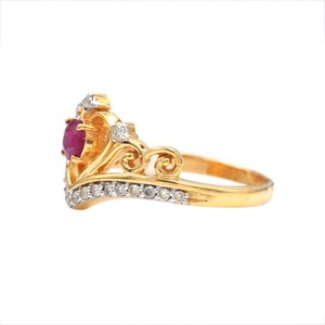 Ruby Zircon 925 Sterling <b>Silver</b> 14K Gold Plated <b>Crown</b> Ring July Birthstone Promise Ring - Product Image 4