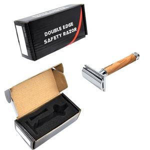 Rasoir à double lame pour homme de qualité supérieure Manche en bois d'olivier réutilisable pour le visage et le corps Rasoir de sécurité premium de marque privée OEM - Product Image 5