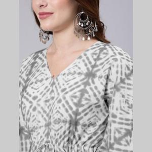 Robe de cocktail en coton avec imprimé tie and dye gris (SHKUP1209) - Product Image 6