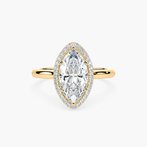 แหวนหมั้นเพชรทรงมาร์ควิส 2.10 กะรัต ผลิตในห้องปฏิบัติการ ประดับด้วยเพชรแบบฮาโล ได้รับการรับรองจาก IGI ทองคำแท้ 14K - Product Image 1