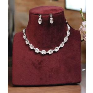 Exquisite Premium Quality Trendy White Brass Silver Plated Moissanite <b>Necklace</b> and Earrings <b>Set</b> for Engagement <b>Wedding</b> Party - Product Image 1