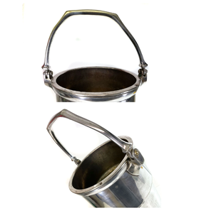 Enfriador de vino de cubo de hielo de metal de aluminio sólido creativo para champán con base de soporte de mango, Enfriador de cerveza con acabado de textura plateada - Product Image 5