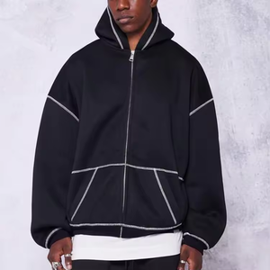 Nouveautés pour hommes, sweat à capuche zippé en molleton de coton avec logo personnalisé, impression, 3 aiguilles, 5 coutures, sweat à capuche zippé surdimensionné pour hommes - Product Image 1