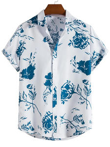 Conjunto de 2 Piezas de Camisa de Manga Corta de Satén Transpirable para Hombre, Estilo Hawaiano, Estampado Playero, Pantalones Cortos Blancos Finos, para Vacaciones de Verano - Product Image 5