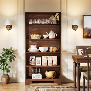 Bibliothèque à 6 niveaux, bibliothèque haute vintage Bibliothèque moderne de haute qualité, accents uniques à motifs en X sur les côtés, élément accrocheur - Product Image 2