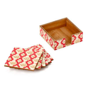 High Quality Customizable Wooden <b>Cup</b> Coasters Set <b>Enamel</b> Printed Top Mats & Pads Holder Modern Square Design Competitive Price - Product Image 1