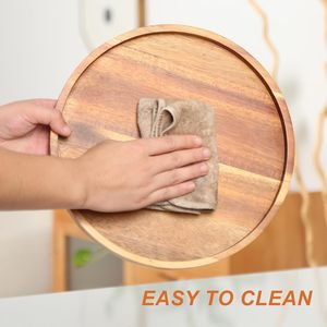 Plateaux ronds en bois d'acacia polyvalents: Plateaux ottomans décoratifs et de service idéaux, également parfaits comme plateaux d'organisation pour la salle de bain - Product Image 6