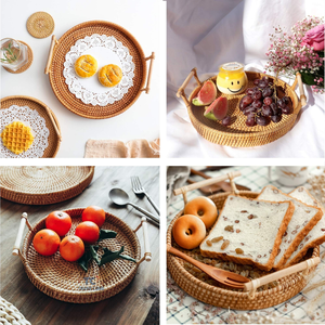 Bandeja Natural de ratán tejida a mano, plato de decoración de Picnic costero Boho Chic para casa de playa - Product Image 5